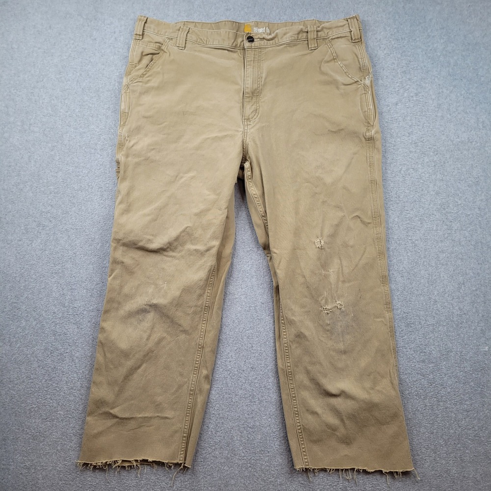 Carhartt Utility Pants Mens 42x24‎ Tan Relaxed Fit Cut Off Distressed Carpenter